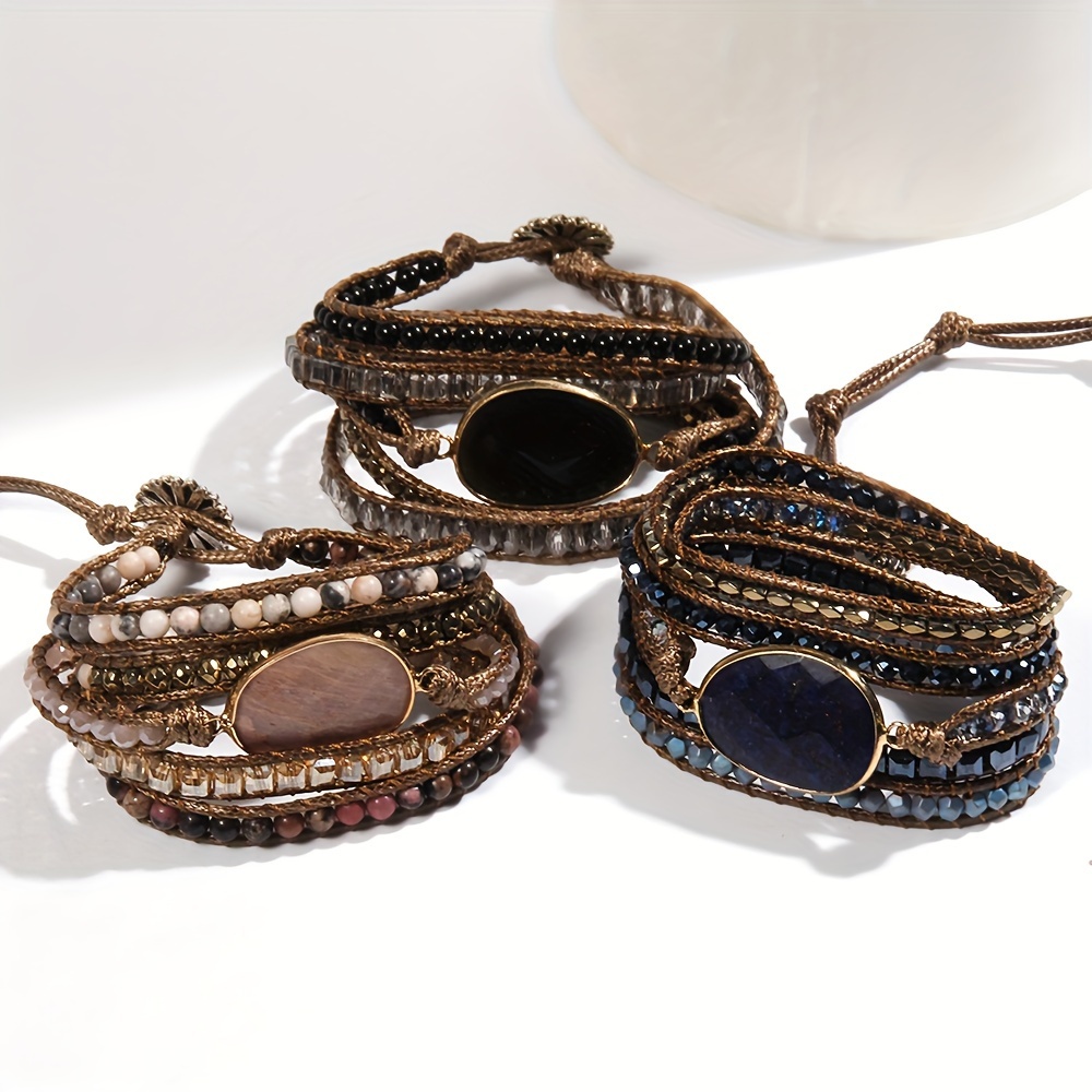 Bohemian Style Stone Beaded Bracelet Adjustable Wrap